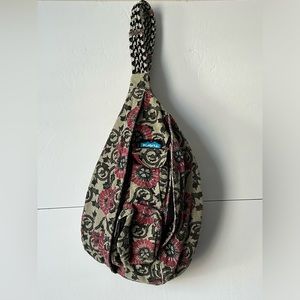 Kavu Floral Pattern Crossbody Sling Bag in Beige, Black & Red